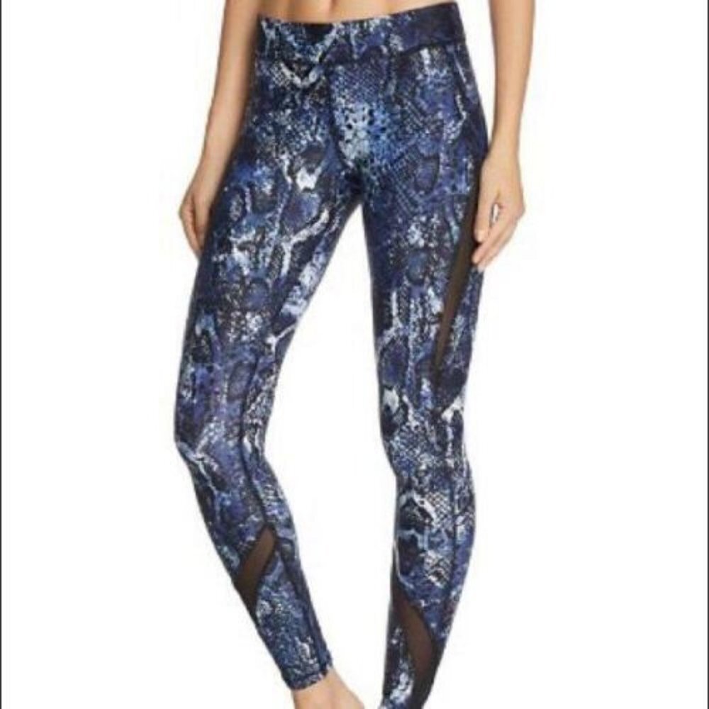 HPE Human Performance Engineering Snakeskin Python Blue Mesh Legging Size XS